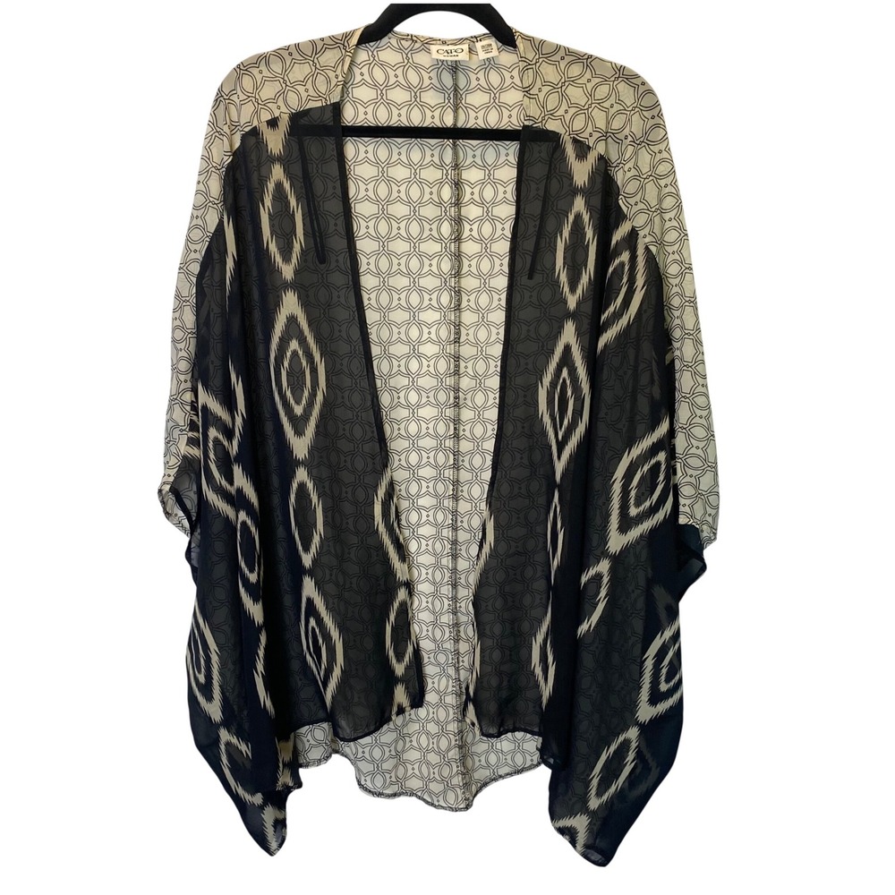 Cato Kimono Wrap Women 26/28W Geometric Ikat Sheer Beach Coverup Boho Chiffon